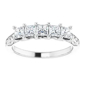 0.90 ct. Shared Prong Princess Cut Diamond Filigree Accent Wedding Band