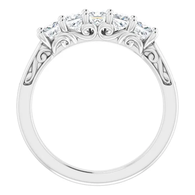0.90 ct. Shared Prong Princess Cut Diamond Filigree Accent Wedding Band