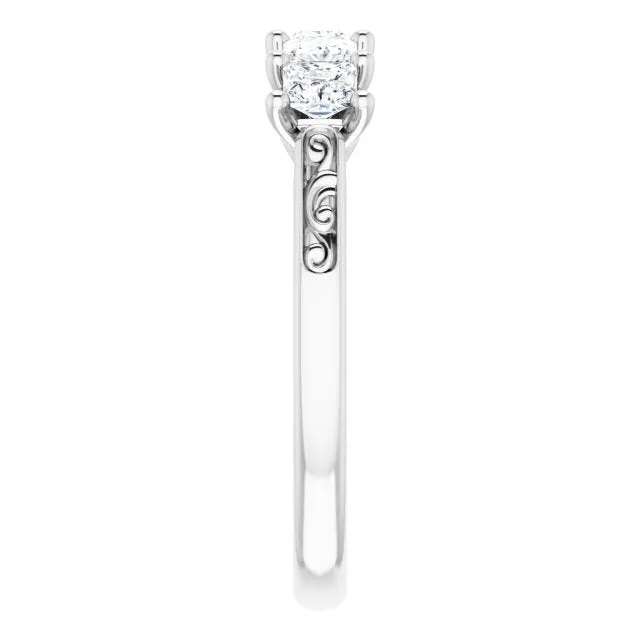0.90 ct. Shared Prong Princess Cut Diamond Filigree Accent Wedding Band