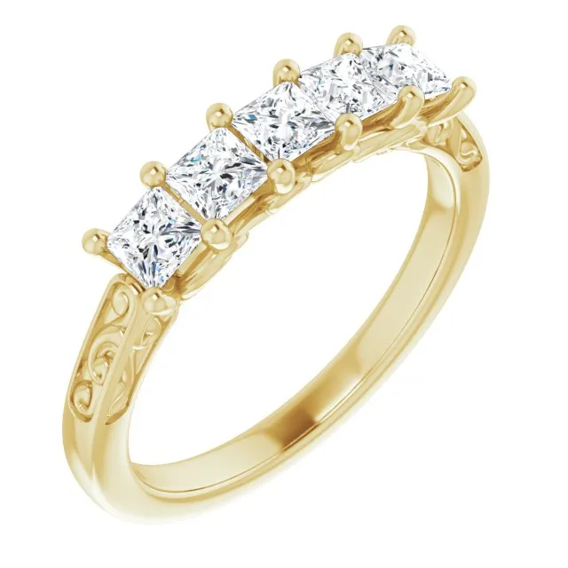 0.90 ct. Shared Prong Princess Cut Diamond Filigree Accent Wedding Band