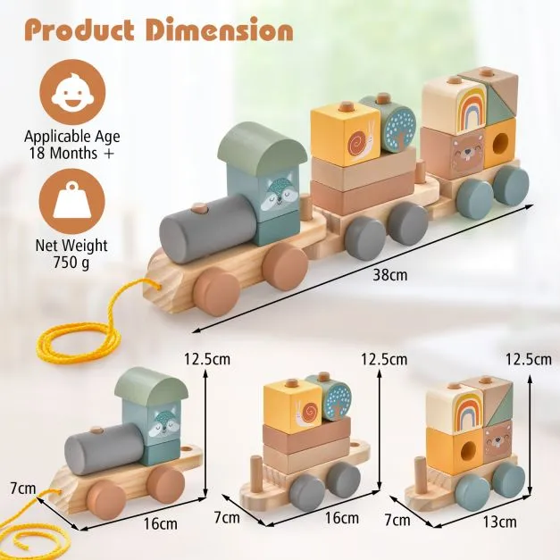 100% Eco Wooden Pull Along Stacking Train Set | Wooden Toy | Stacking Blocks | 18m 