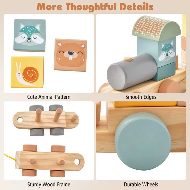 100% Eco Wooden Pull Along Stacking Train Set | Wooden Toy | Stacking Blocks | 18m 