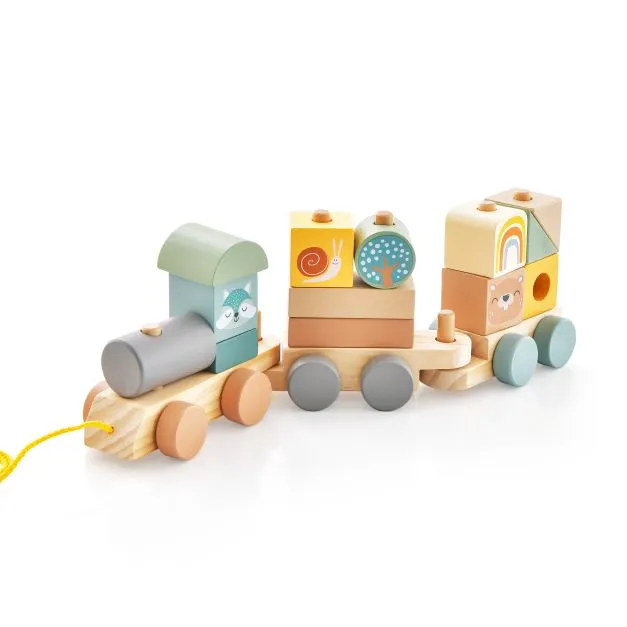 100% Eco Wooden Pull Along Stacking Train Set | Wooden Toy | Stacking Blocks | 18m 