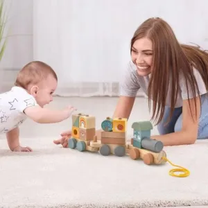 100% Eco Wooden Pull Along Stacking Train Set | Wooden Toy | Stacking Blocks | 18m 