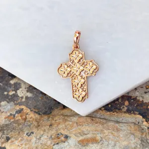 14KT Rose Gold Floral Raised Patterned Cross Pendant