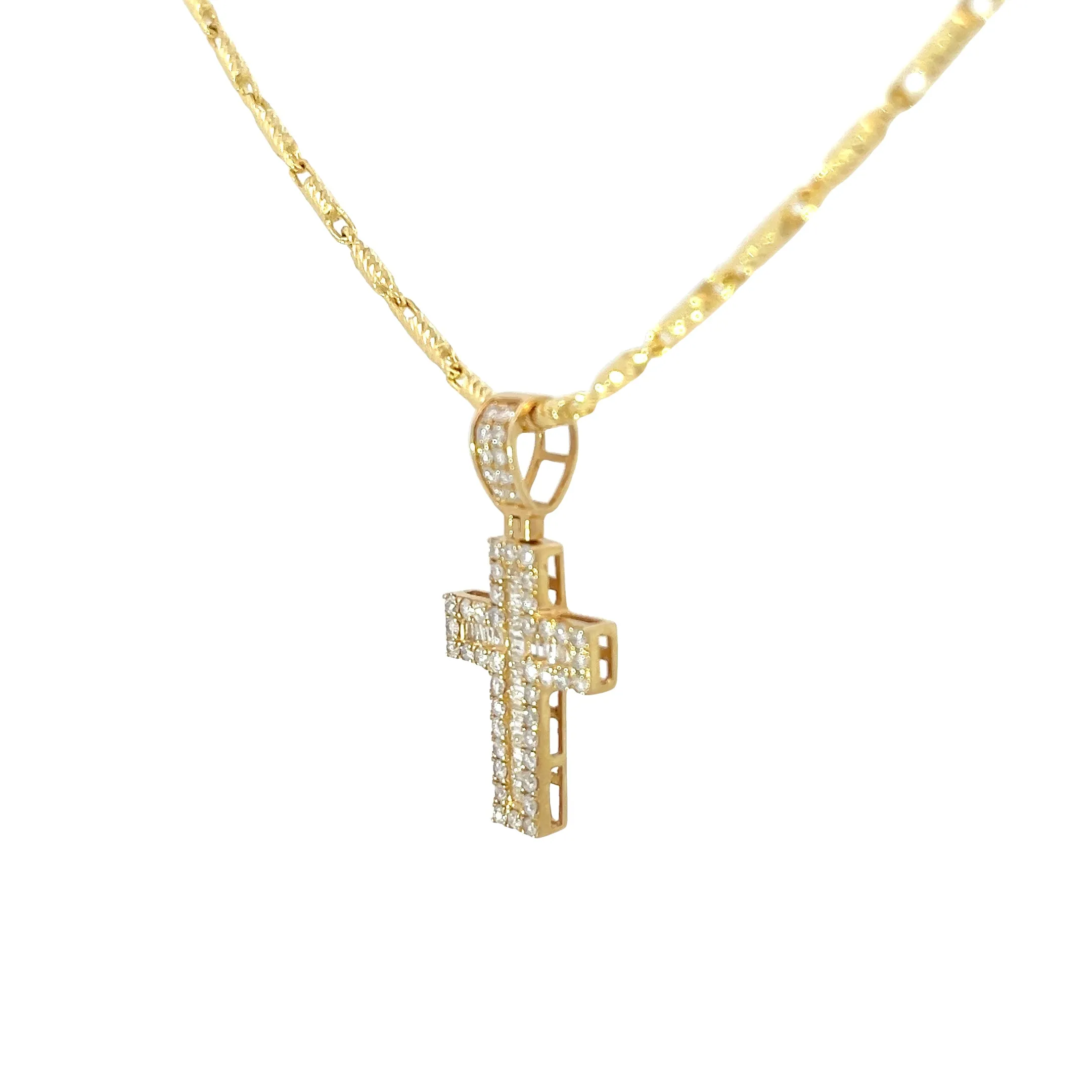 14KY 1CT G SI1 BAGUETTE/ROUND DIAMOND CROSS