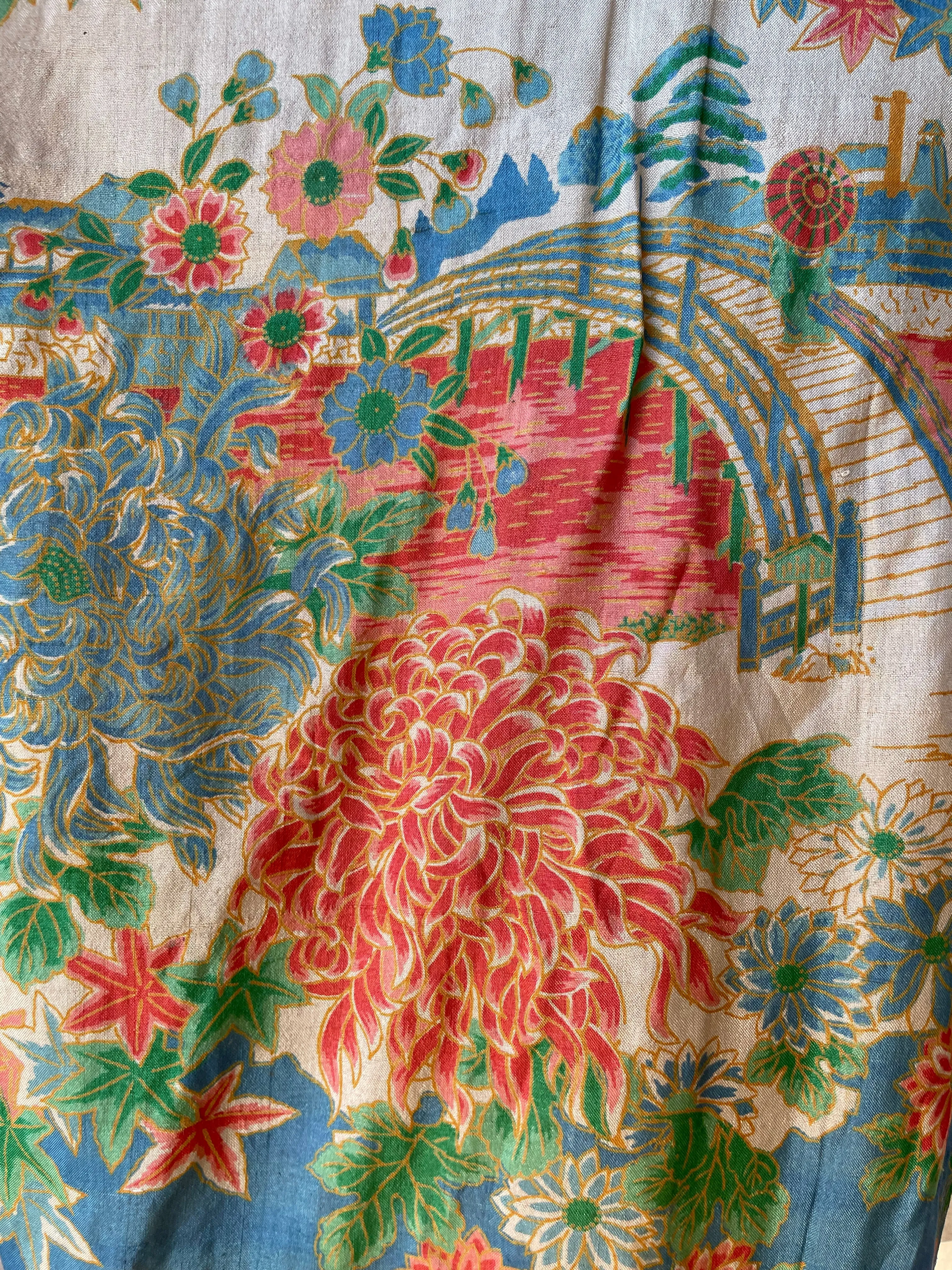 1920s Japanese Pongee Silk Full Length Tie Front Robe OS