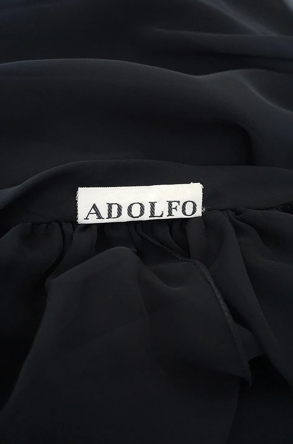 1960s Adolfo Flowing Black Chiffon Evening Cape