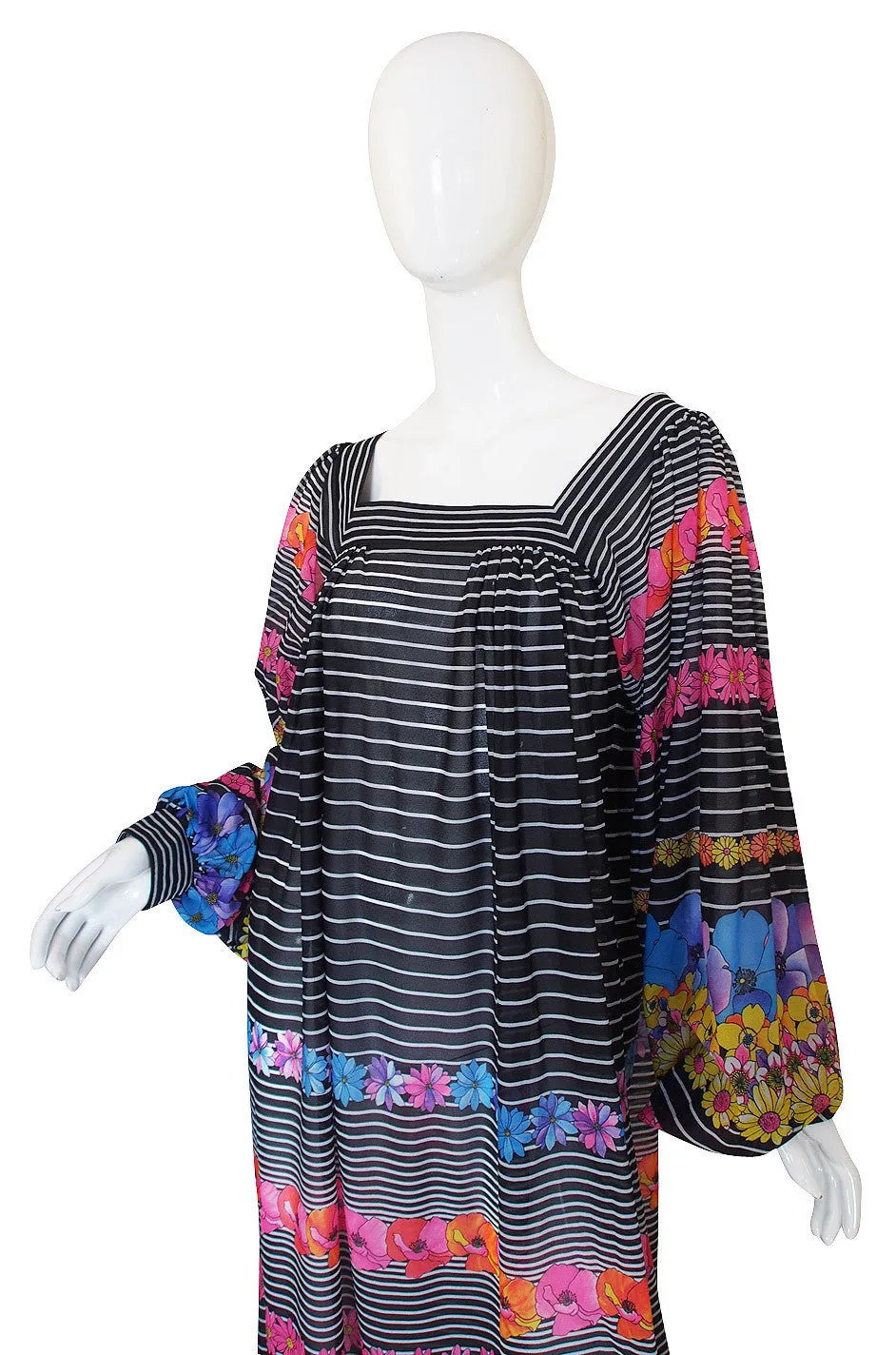 1960s Nylon Floral Gottex Caftan Dress