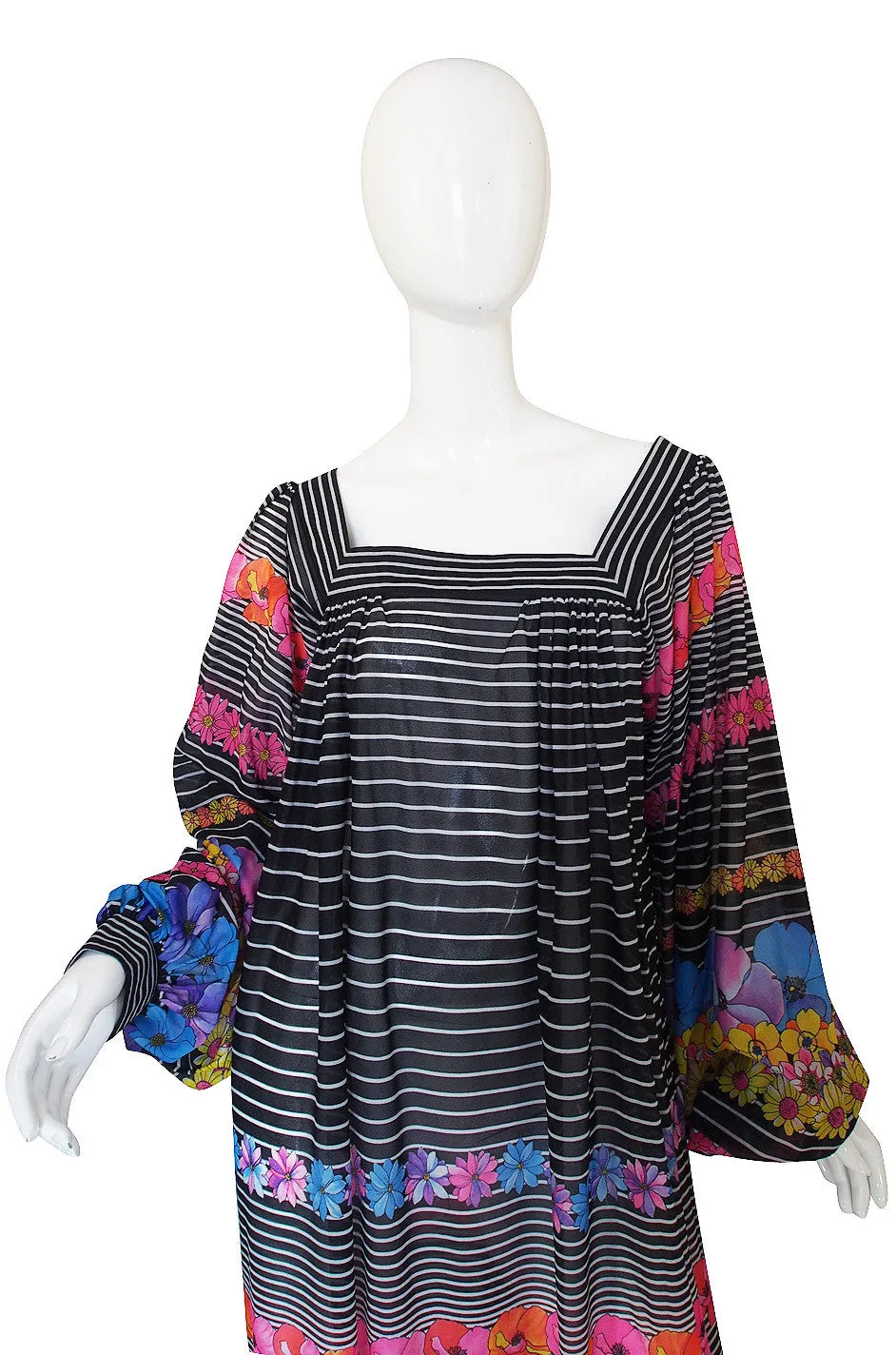 1960s Nylon Floral Gottex Caftan Dress