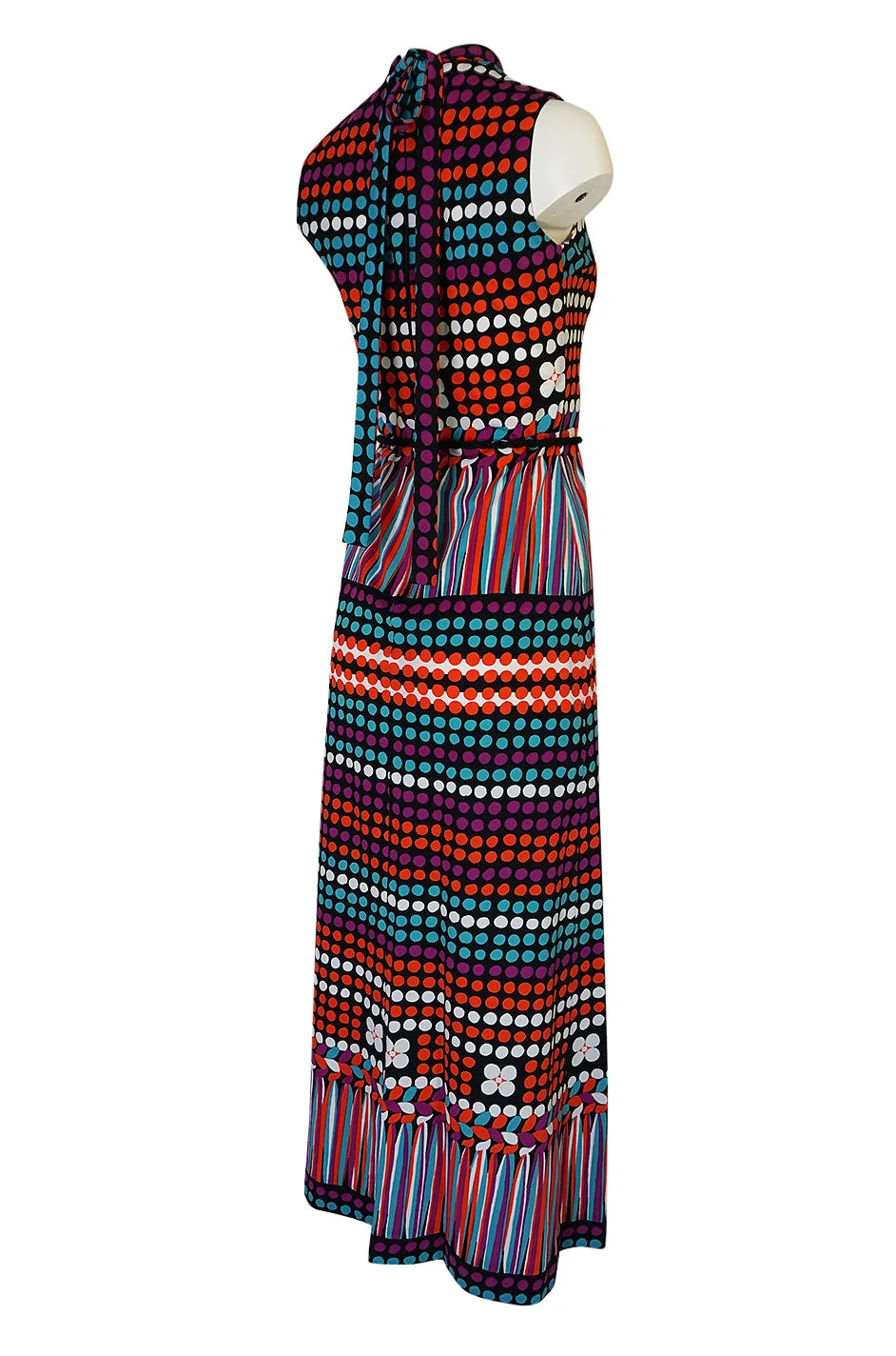 1970s Lanvin Bright Printed Dot & Stripe Jersey Dress