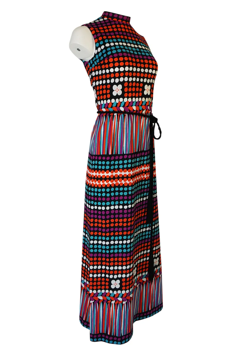 1970s Lanvin Bright Printed Dot & Stripe Jersey Dress