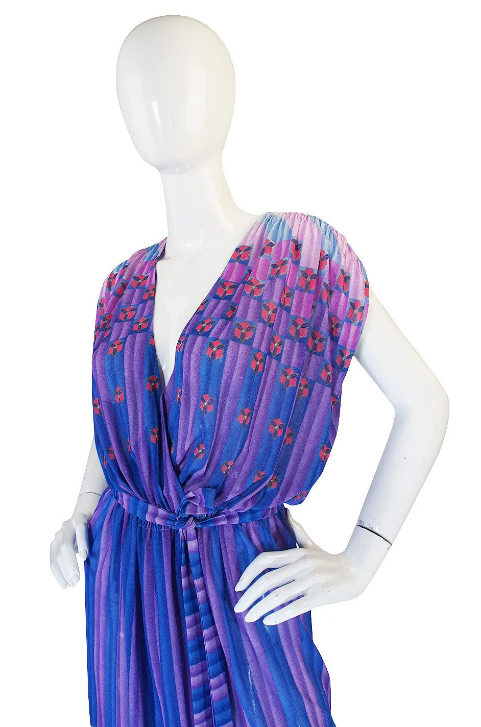 1970s Pretty Purple Nylon Print Wrap Dress