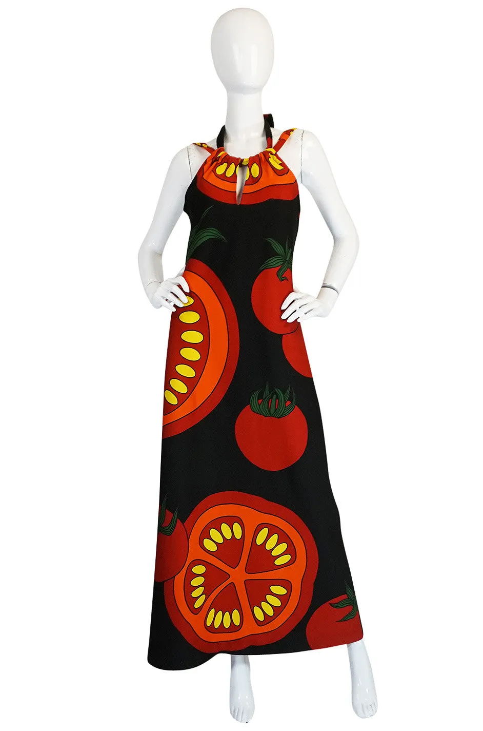 1972 Lanvin Printed "Tomato" Halter Jersey Dress