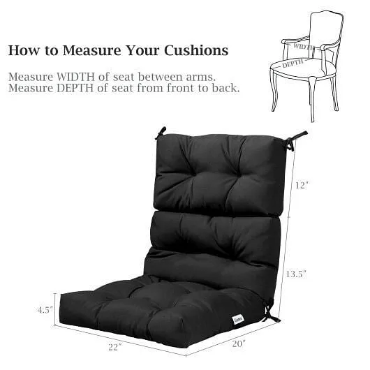 22 x 44 Inch Tufted Outdoor Patio Chair Seating Pad-Black - Color: Black