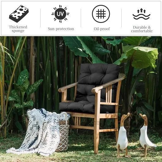 22 x 44 Inch Tufted Outdoor Patio Chair Seating Pad-Black - Color: Black