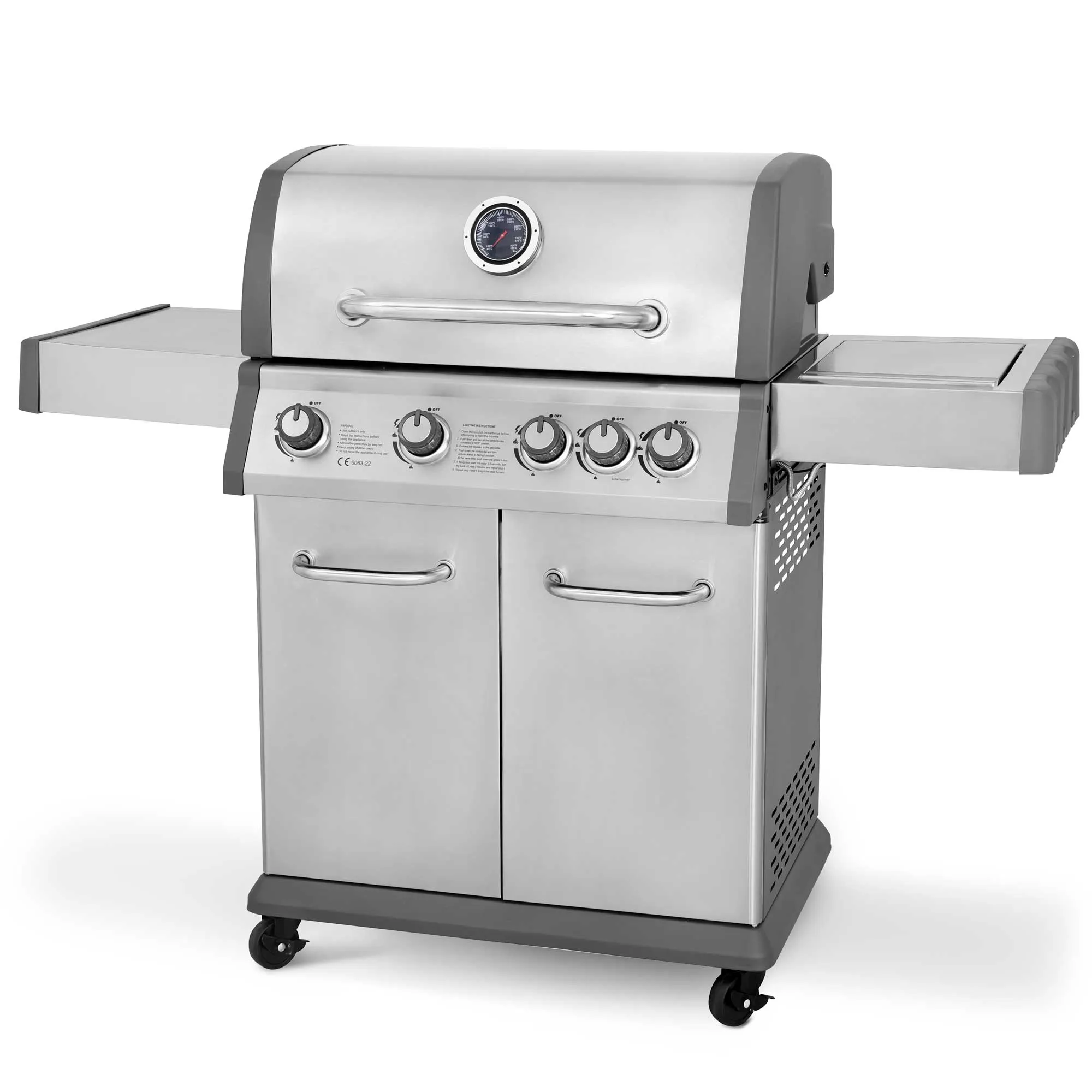 4 1 Burner Deluxe Gas BBQ with Piezo Ignition, Stainless Steel - DG17