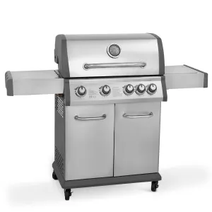 4 1 Burner Deluxe Gas BBQ with Piezo Ignition, Stainless Steel - DG17