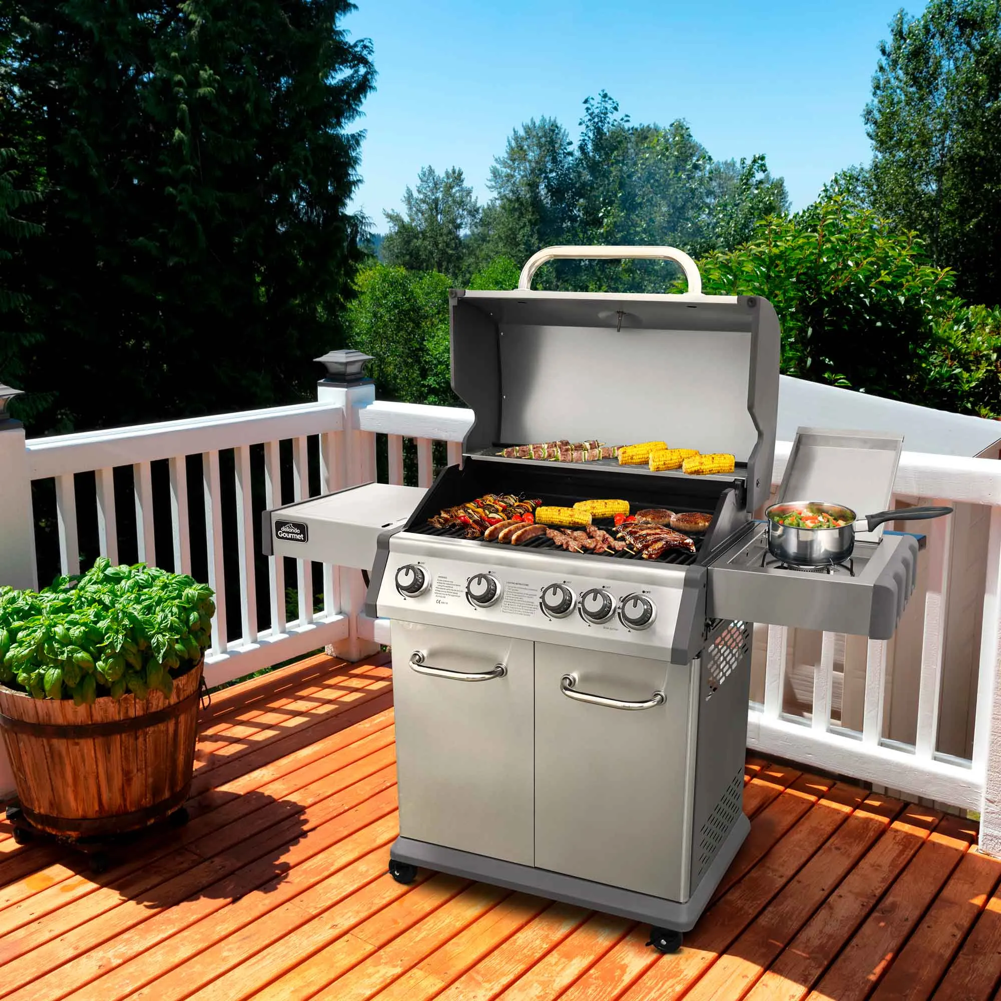 4 1 Burner Deluxe Gas BBQ with Piezo Ignition, Stainless Steel - DG17