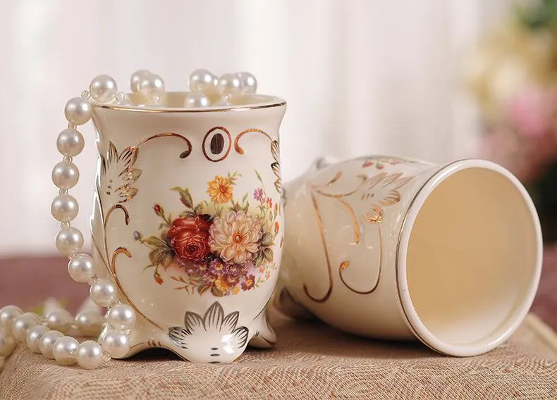 5 Piece Porcelain Bathroom Set - Country Bouquet