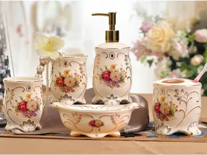 5 Piece Porcelain Bathroom Set - Country Bouquet