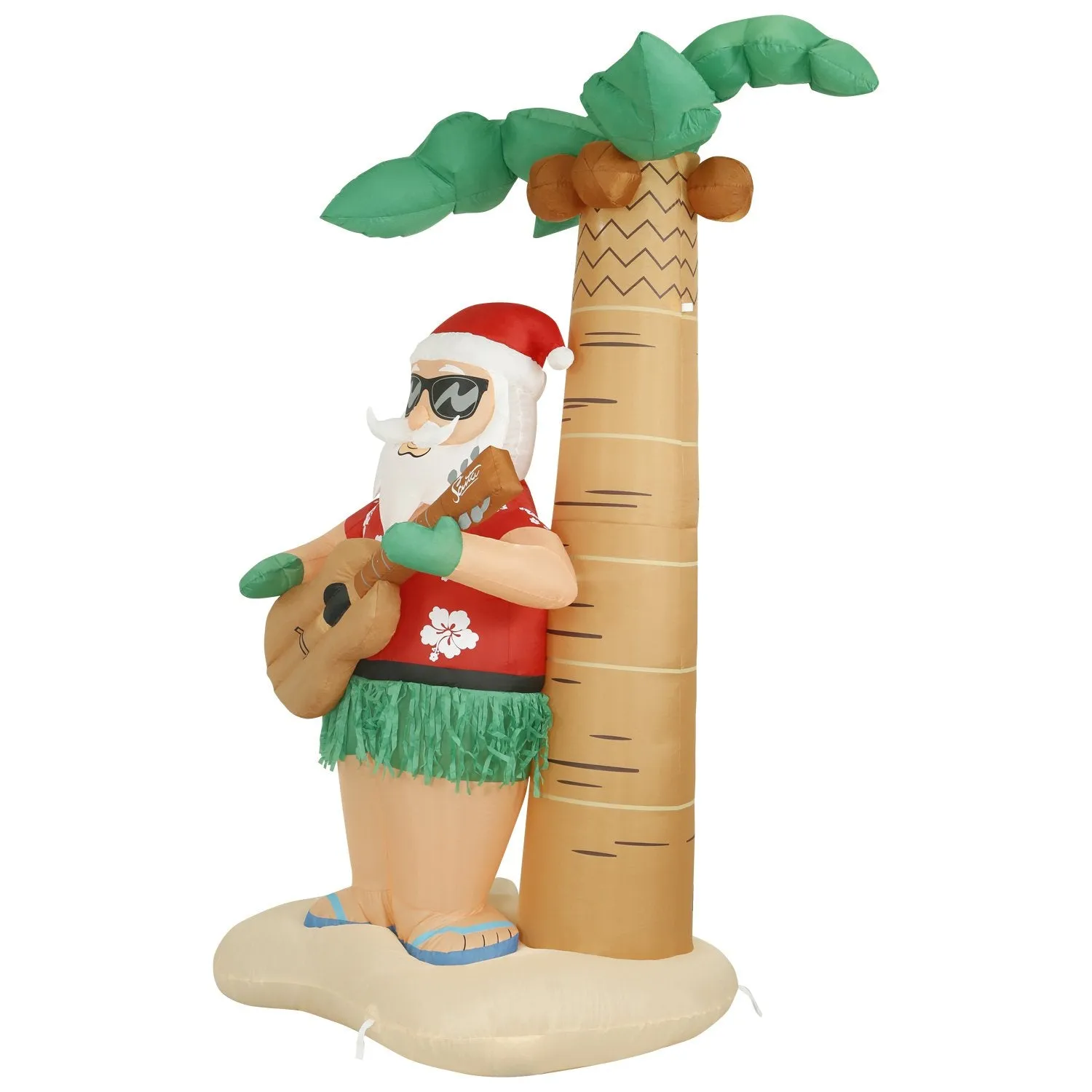 8 ft Inflatable Christmas Hula Santa Outdoor Decoration with LED Lights, Fan, and Stakes