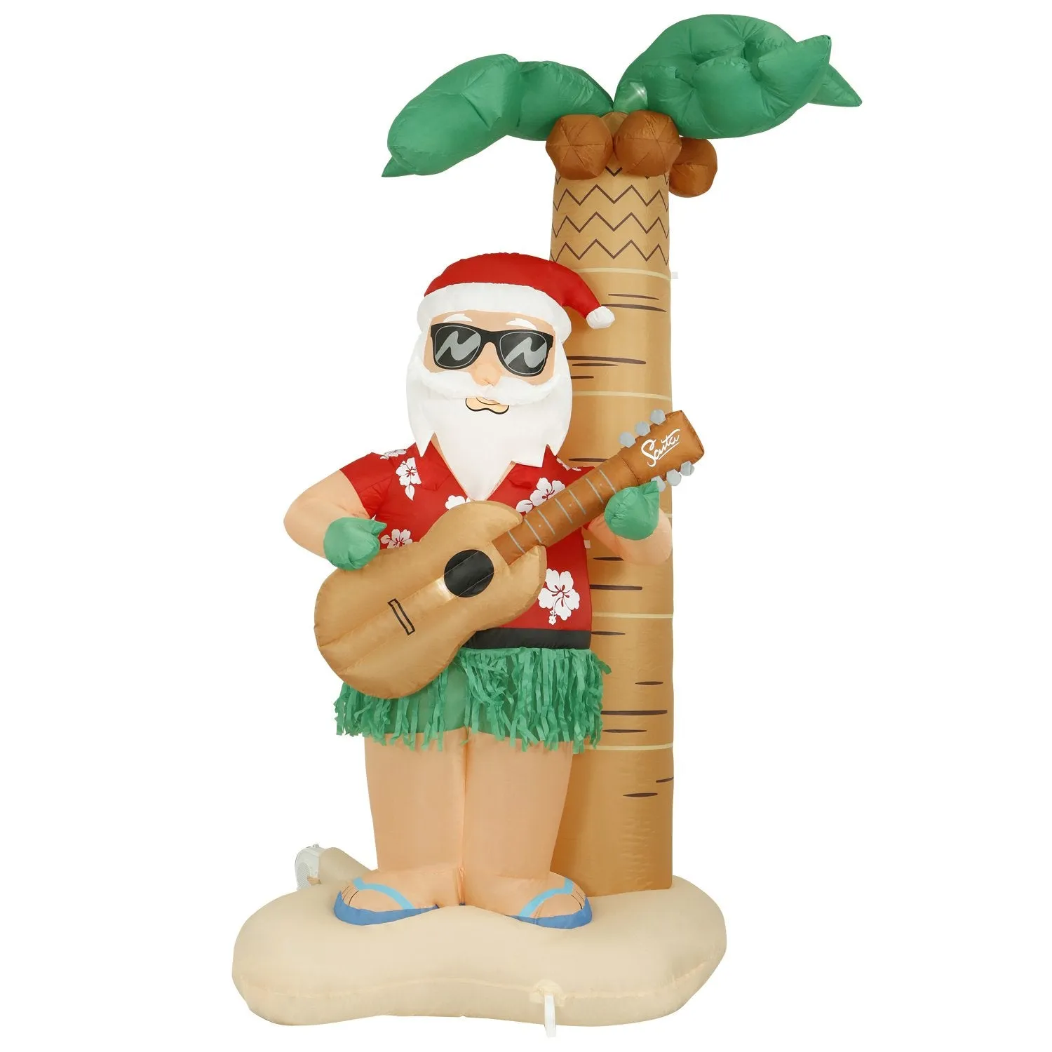 8 ft Inflatable Christmas Hula Santa Outdoor Decoration with LED Lights, Fan, and Stakes