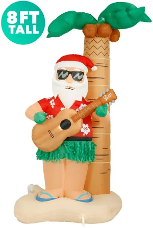 8 ft Inflatable Christmas Hula Santa Outdoor Decoration with LED Lights, Fan, and Stakes