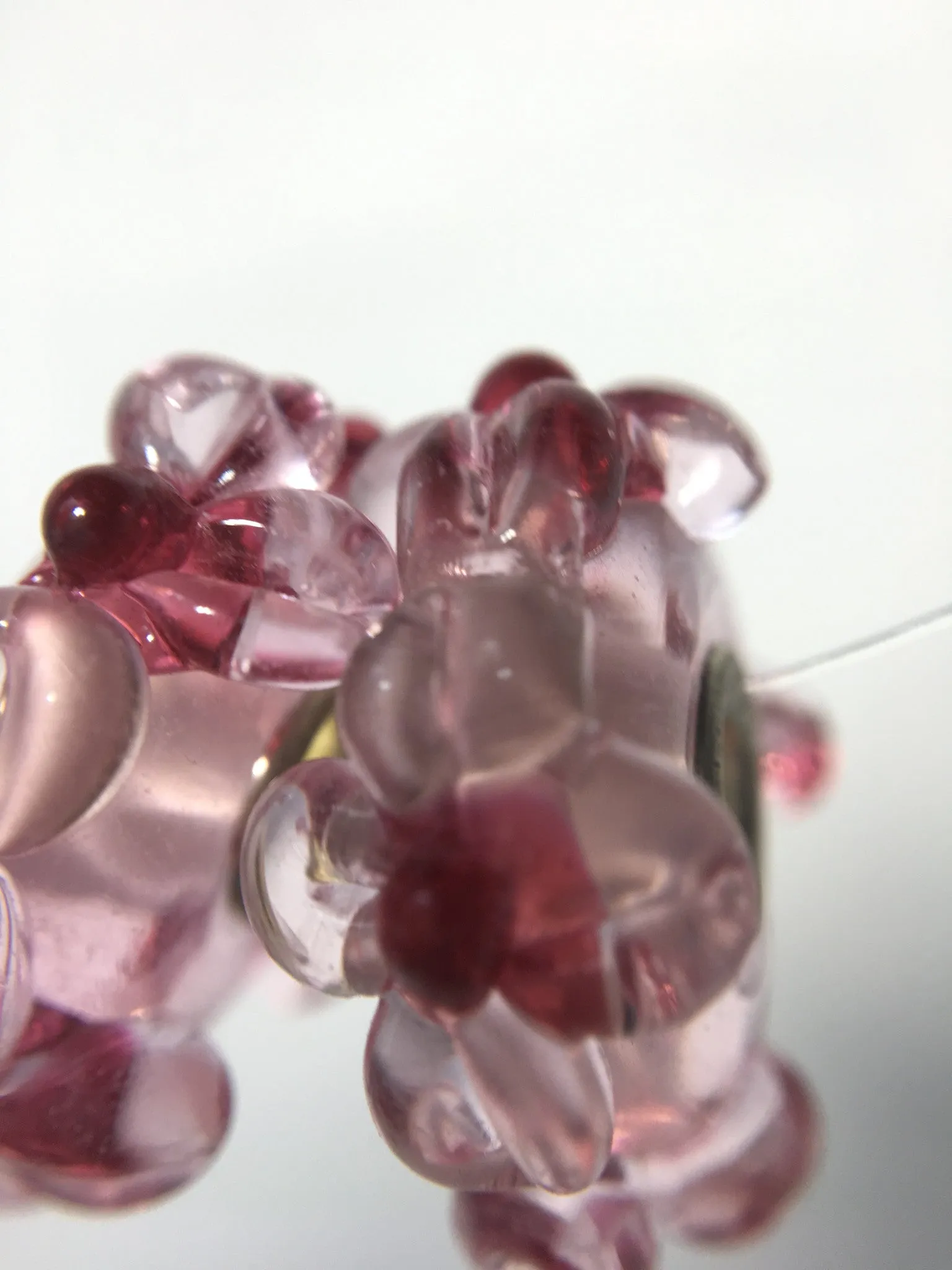 AKELA- European Lampwork Glass HAWAIIAN PINK FLOWERS Large Hole Bead