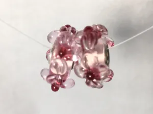 AKELA- European Lampwork Glass HAWAIIAN PINK FLOWERS Large Hole Bead