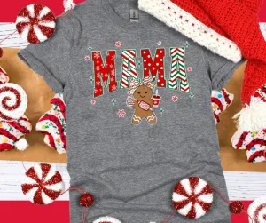 Alternating Christmas Patterned Mama Gingerbread Girl Grey Tee