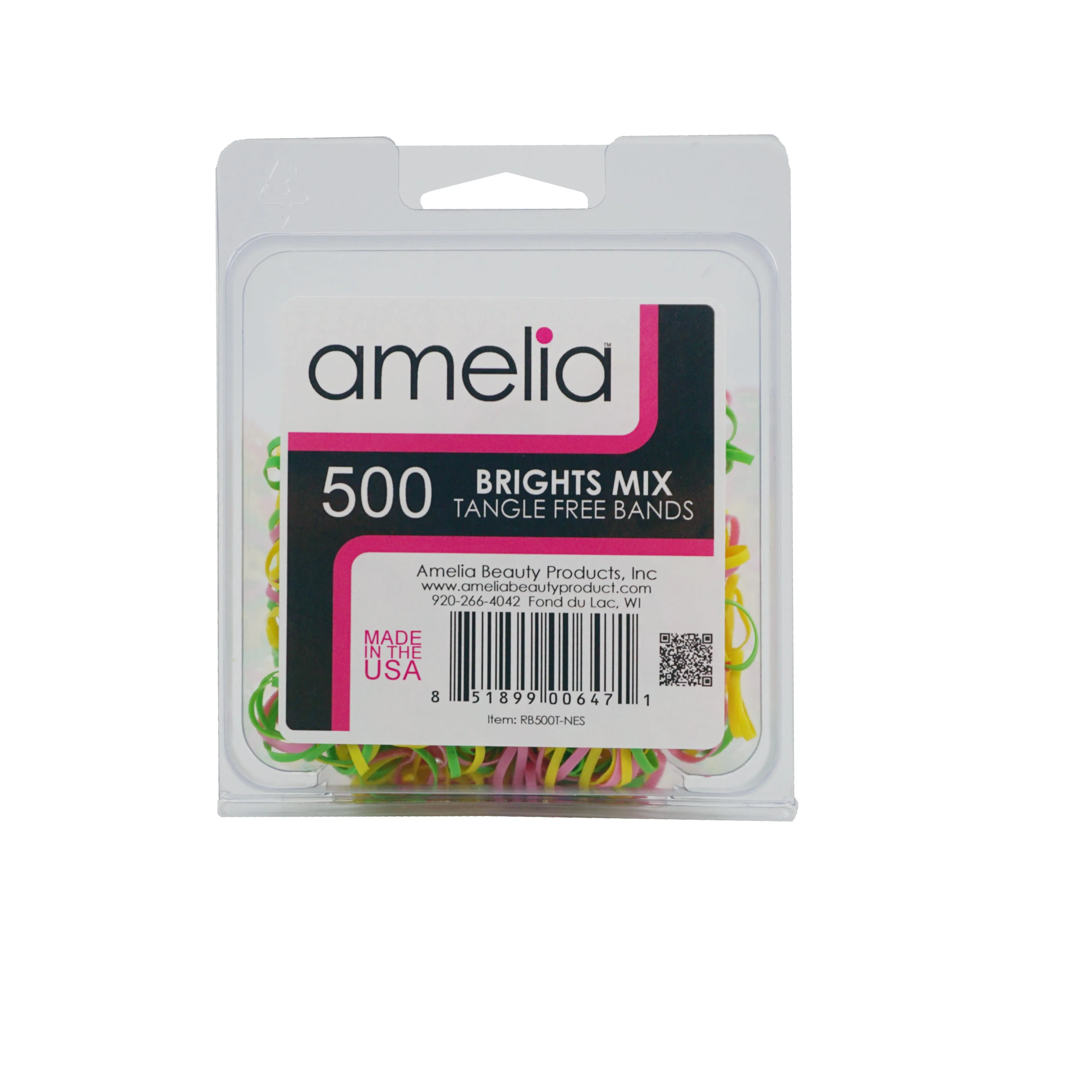 Amelia Beauty | 1/2in, Brights Neon Mix, Tangle Free Elastic Pony Tail Holders | Made in USA, Ideal for Ponytails, Braids, Twists. For Women, Girls. Pain Free, Snag Free, Easy Off | 500 Pack