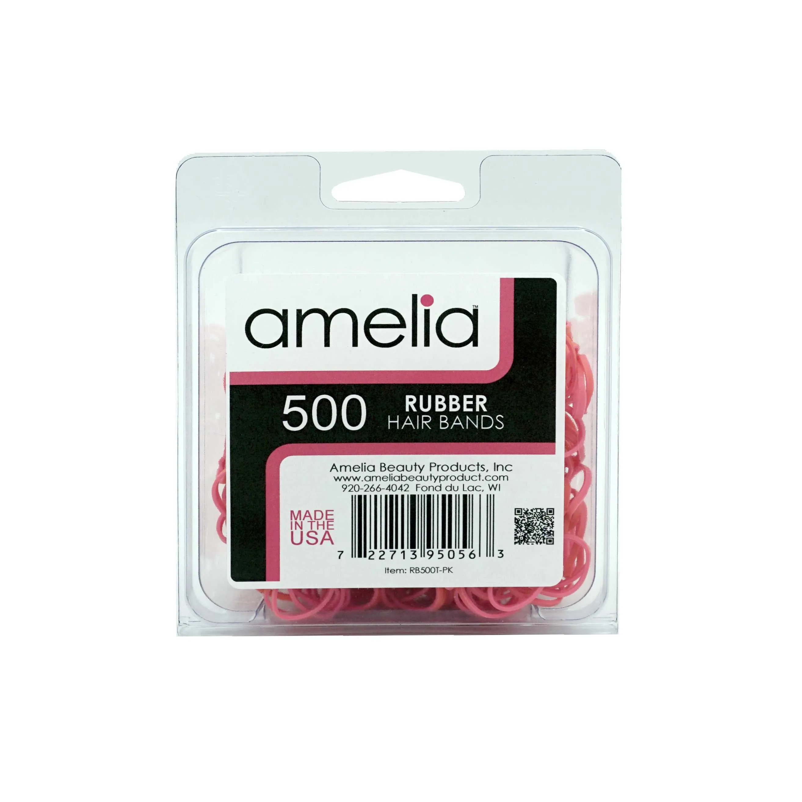 Amelia Beauty | 1/2in, Pink, Elastic Rubber Band Pony Tail Holders | Made in USA, Ideal for Ponytails, Braids, Twists, Dreadlocks, Styling Accessories for Women, Men and Girls | 500 Pack