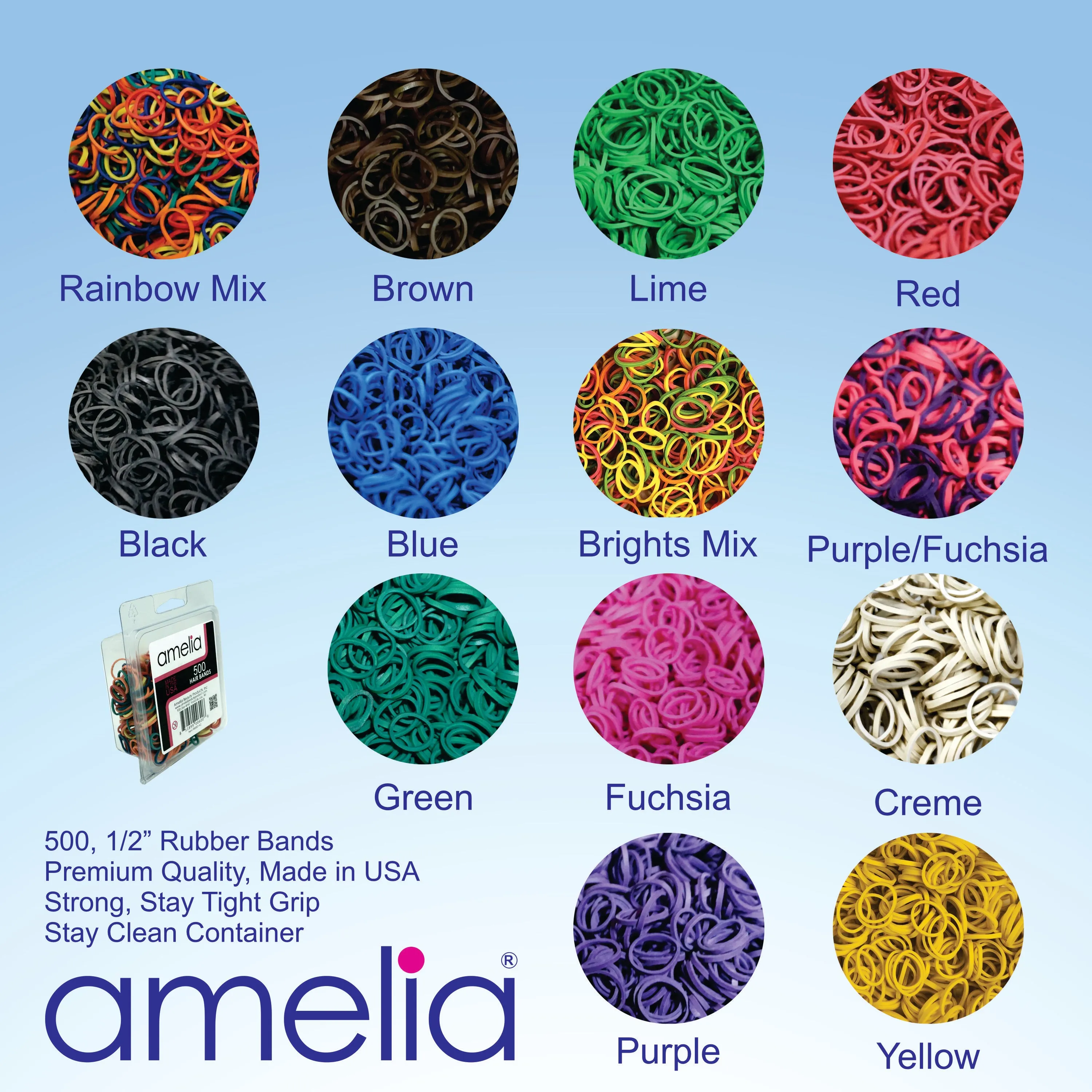 Amelia Beauty | 1/2in, Pink, Elastic Rubber Band Pony Tail Holders | Made in USA, Ideal for Ponytails, Braids, Twists, Dreadlocks, Styling Accessories for Women, Men and Girls | 500 Pack