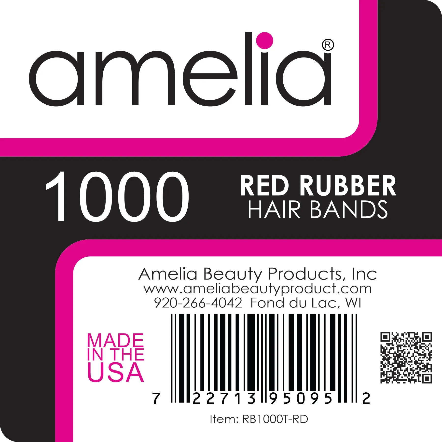 Amelia Beauty | 1/2in, Red, Elastic Rubber Band Pony Tail Holders | Made in USA, Ideal for Ponytails, Braids, Twists, Dreadlocks, Styling Accessories for Women, Men and Girls | 1000 Pack