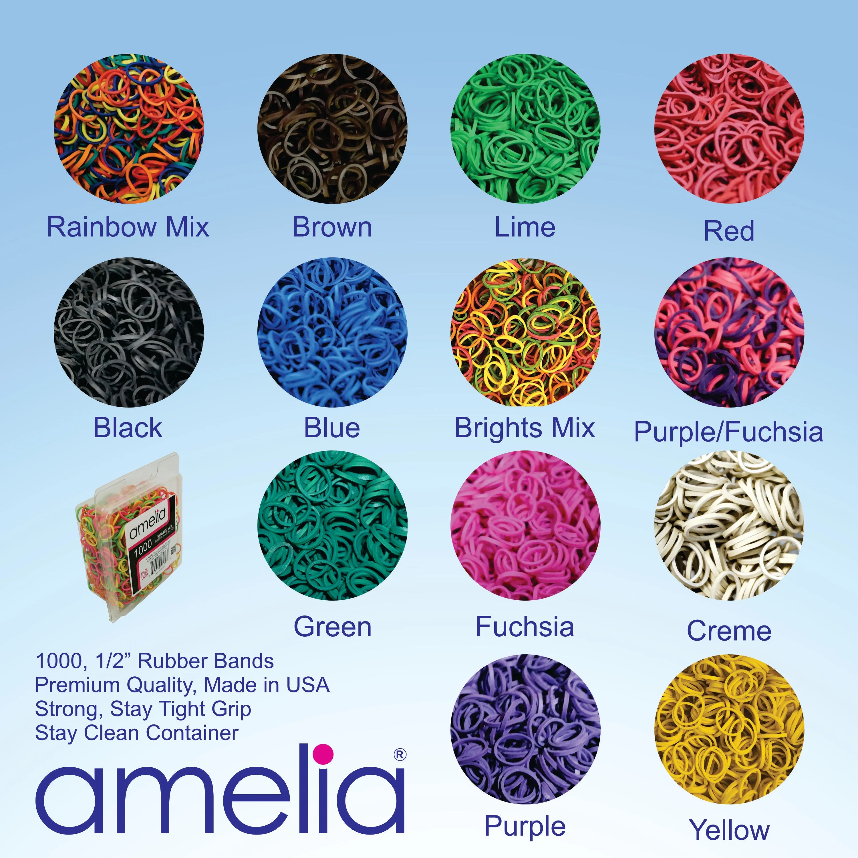 Amelia Beauty | 1/2in, Red, Elastic Rubber Band Pony Tail Holders | Made in USA, Ideal for Ponytails, Braids, Twists, Dreadlocks, Styling Accessories for Women, Men and Girls | 1000 Pack