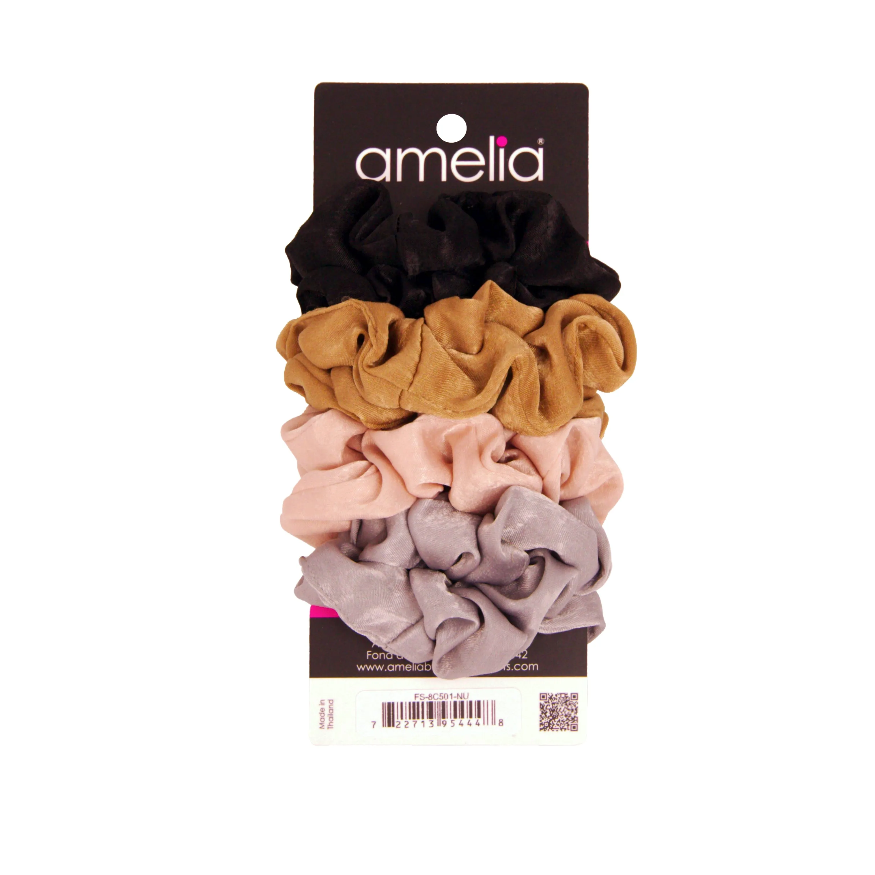 Amelia Beauty | 3in Neutral Colors Crepe Scrunchies | Soft, Gentle and Strong Hold | No Snag, No Dents or Creases | 8 Pack
