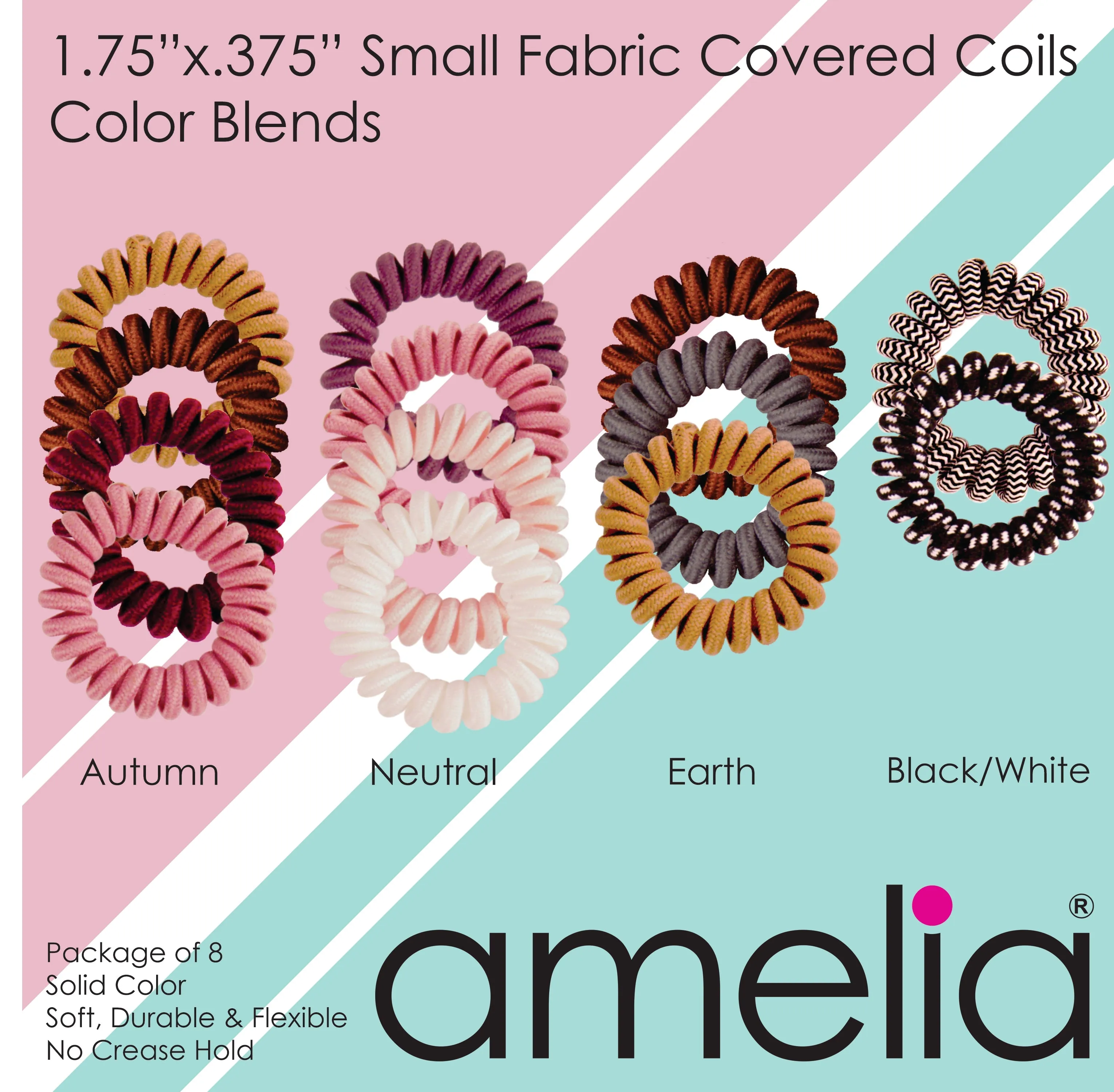 Amelia Beauty, 8 Small Fabric Wrapped Elastic Hair Coils, 1.75in Diameter Spiral Hair Ties, Gentle on Hair, Strong Hold and Minimizes Dents and Creases, Neutral Tones