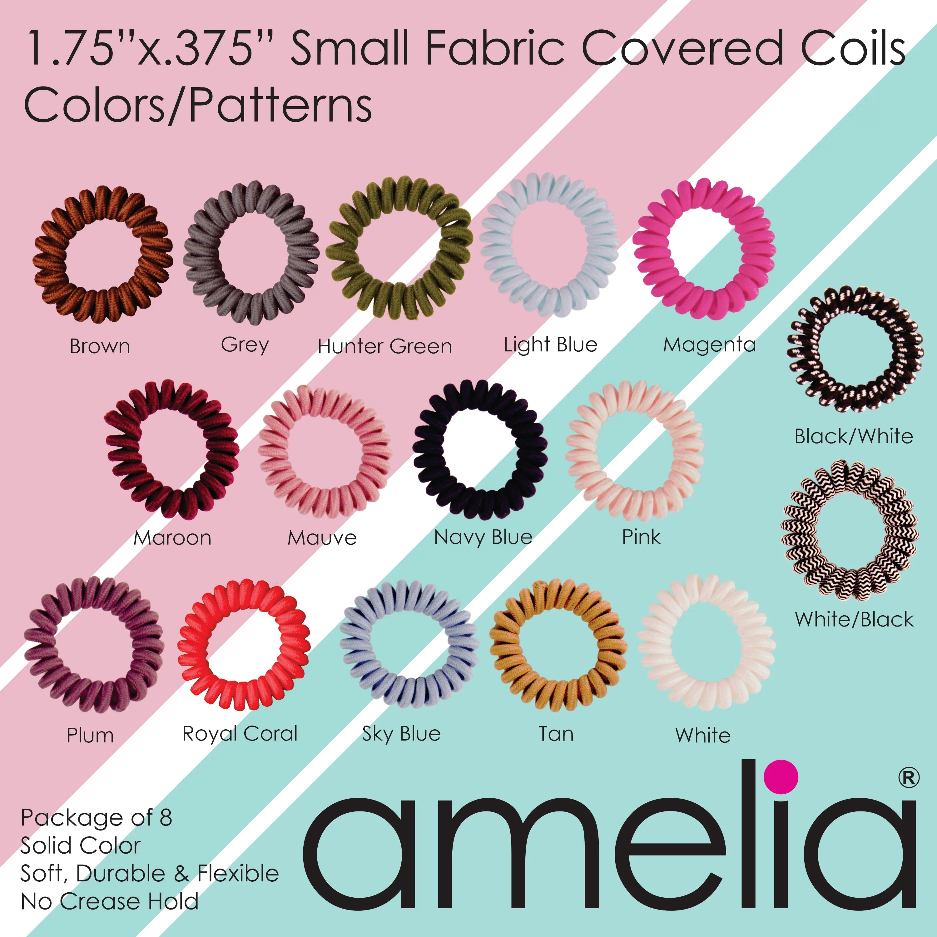 Amelia Beauty, 8 Small Fabric Wrapped Elastic Hair Coils, 1.75in Diameter Spiral Hair Ties, Gentle on Hair, Strong Hold and Minimizes Dents and Creases, Neutral Tones