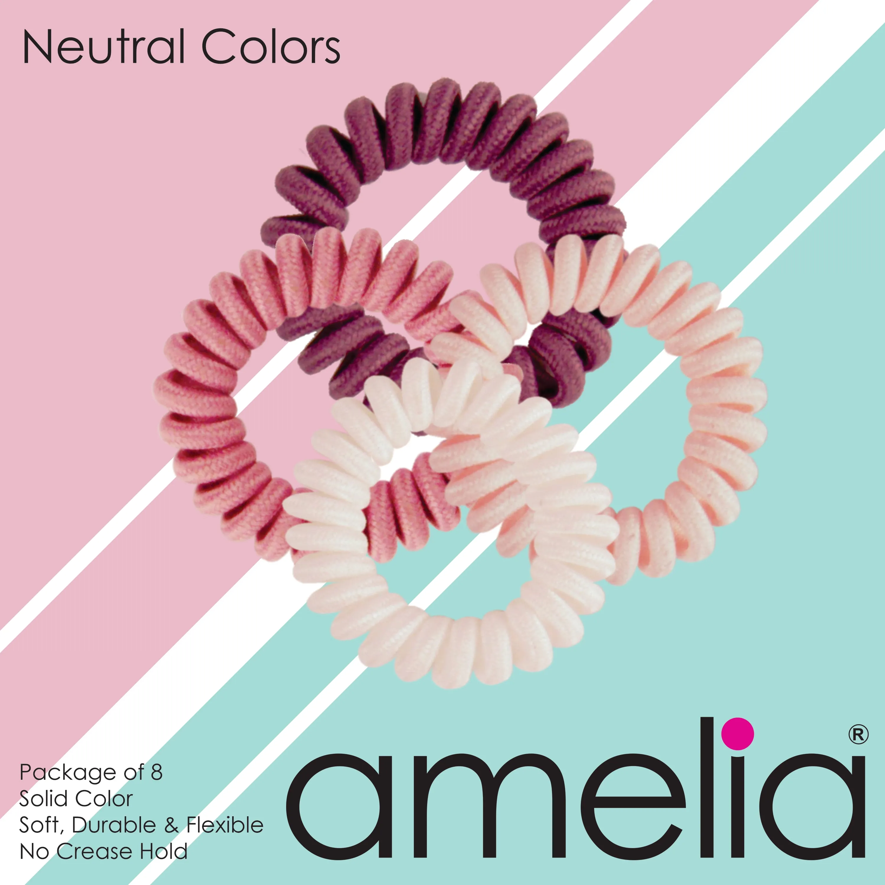 Amelia Beauty, 8 Small Fabric Wrapped Elastic Hair Coils, 1.75in Diameter Spiral Hair Ties, Gentle on Hair, Strong Hold and Minimizes Dents and Creases, Neutral Tones