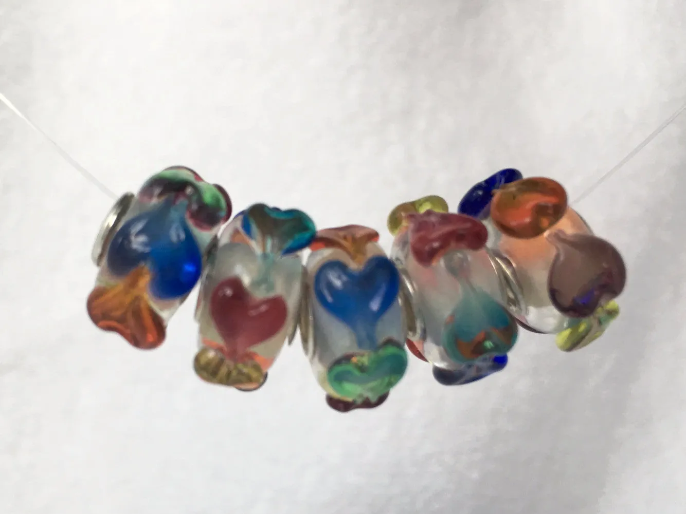 ANGELICA - European Lampwork Glass MULTI COLOR HEARTS Large Hole Bead