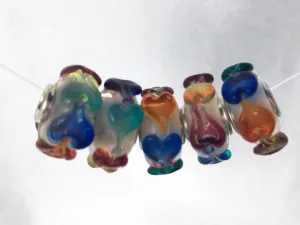 ANGELICA - European Lampwork Glass MULTI COLOR HEARTS Large Hole Bead