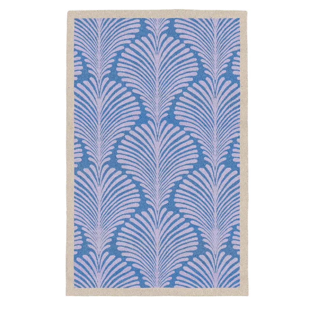 Art Deco Scallop Blue Hand Tufted Wool Rug