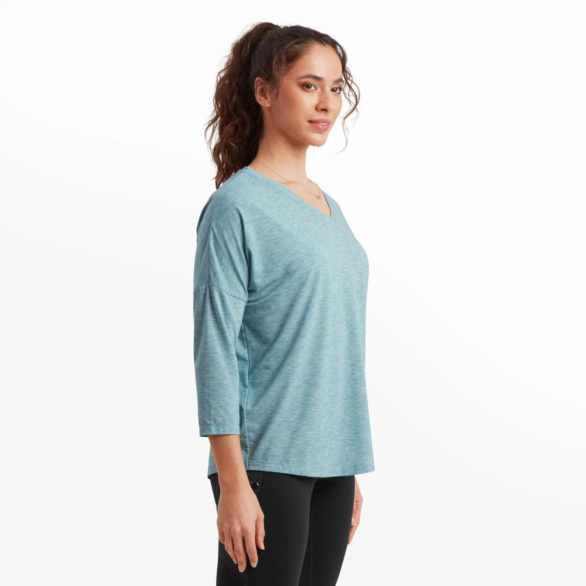 Asha V-Neck 3/4 Sleeve Top - Hydra