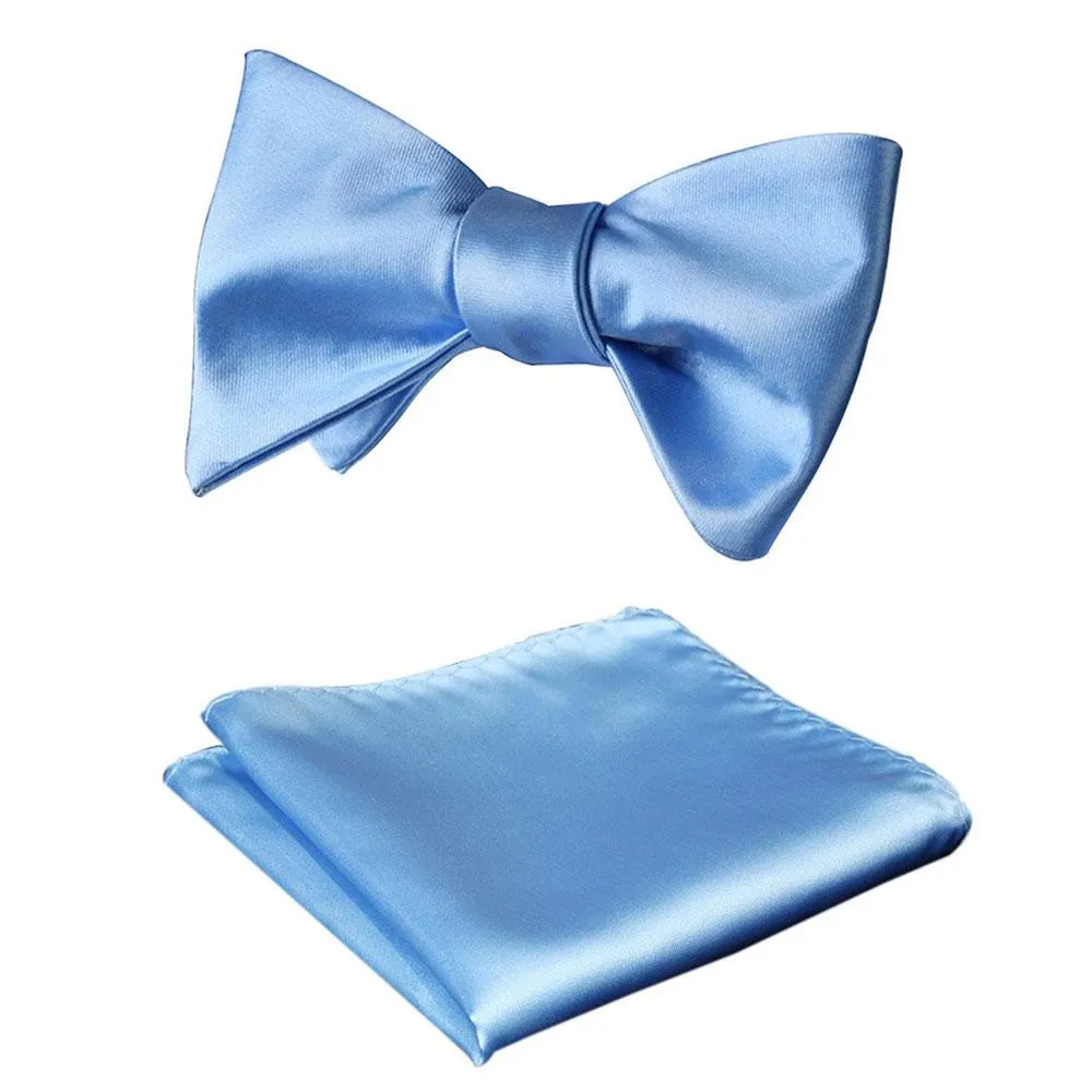 Baby Blue Mens Silk Self tie Bow Tie with Pocket Squares Set