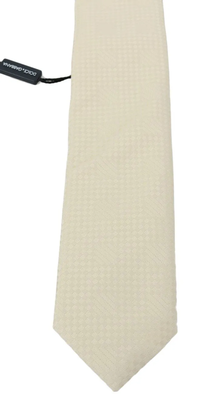 Beige Patterned Silk Tie