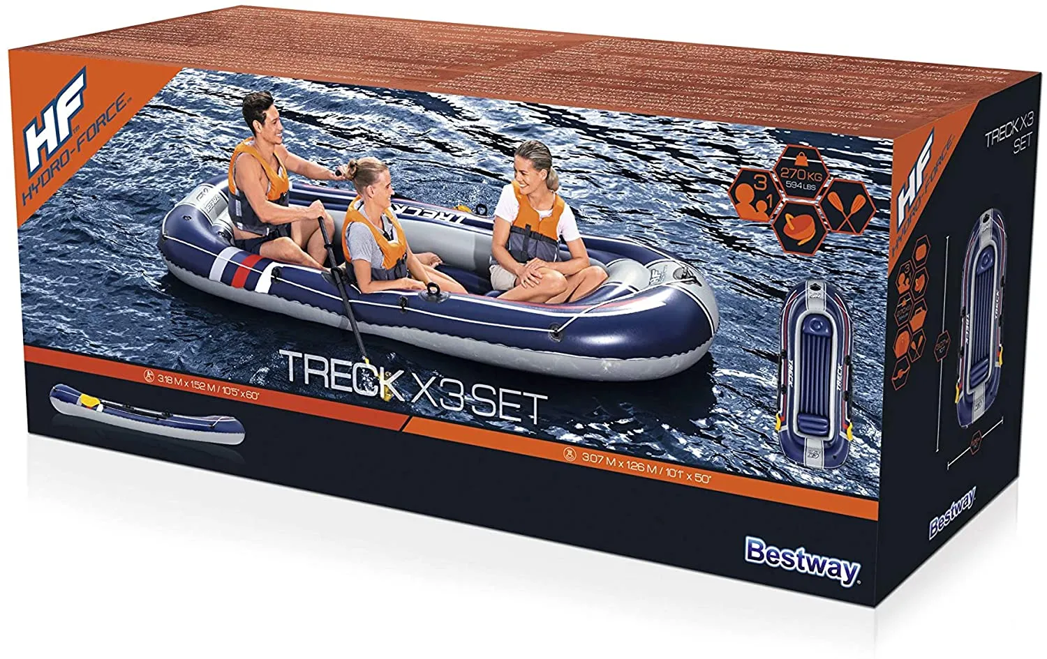 Bestway Hydro-Force Treck Inflatable 3 Person Boat - Rubber Dinghy