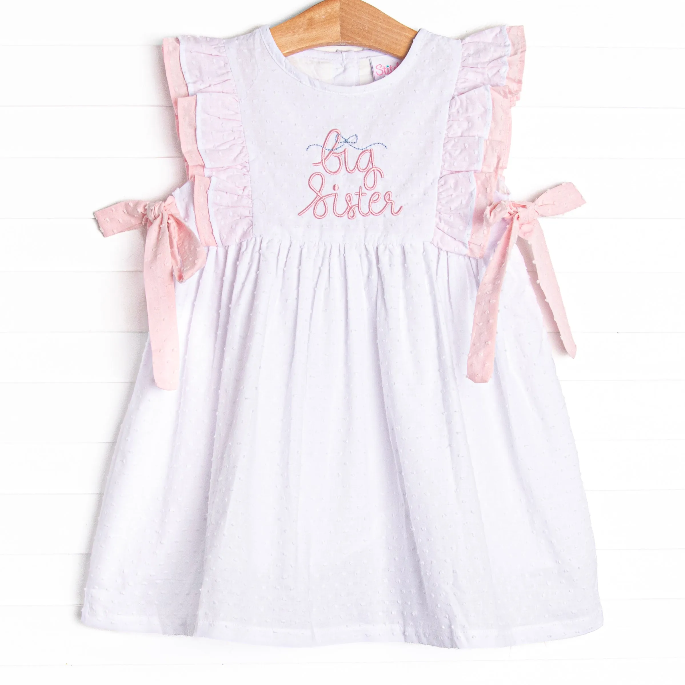Big Sister Embroidered Dress, White