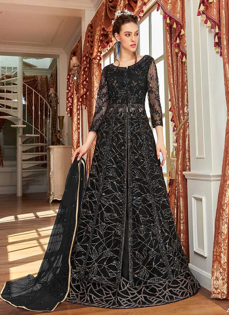 Black Heavy Embroidered Lehenga/ Pant Style Anarkali