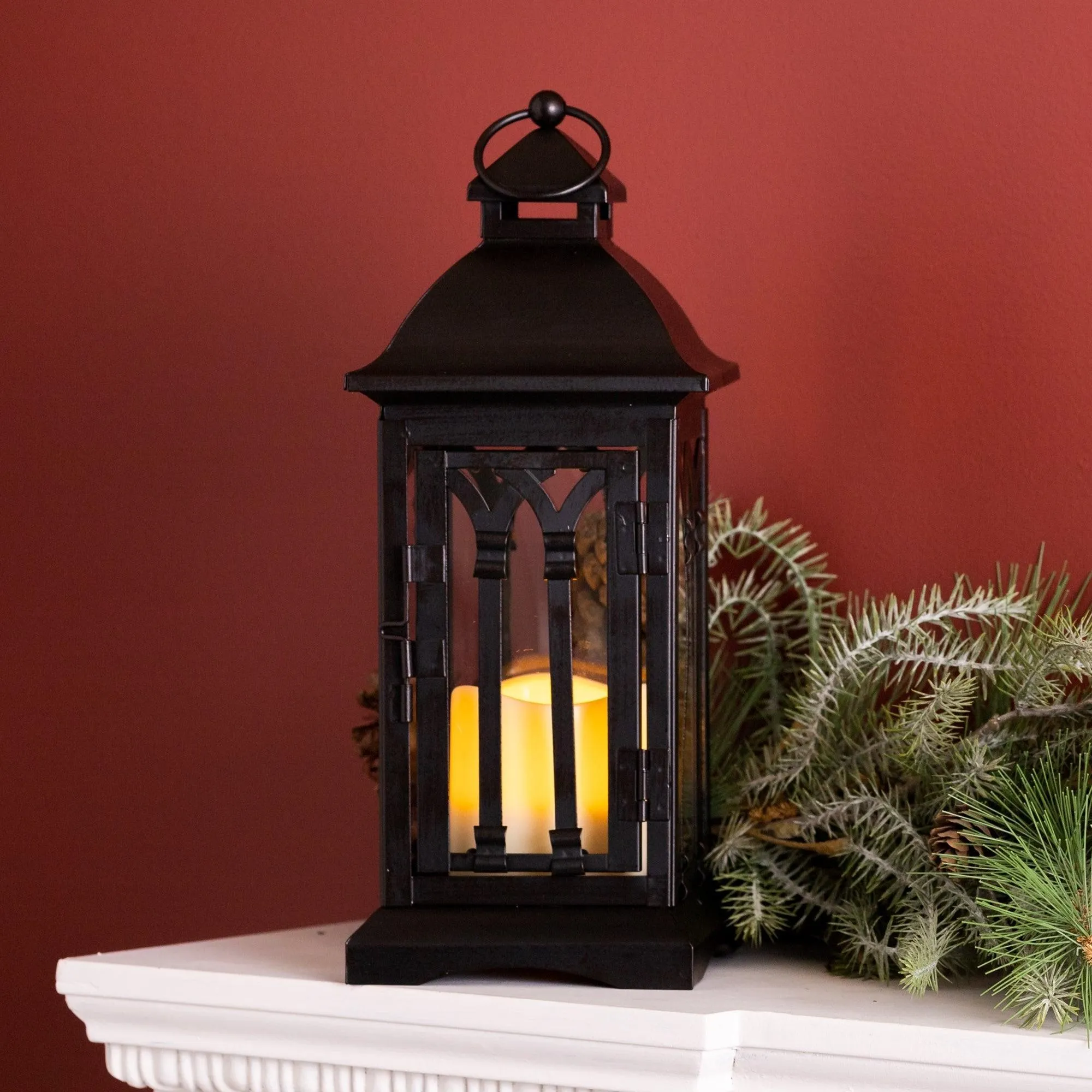 Black Metal Lantern with LED Candle (Set of 2)